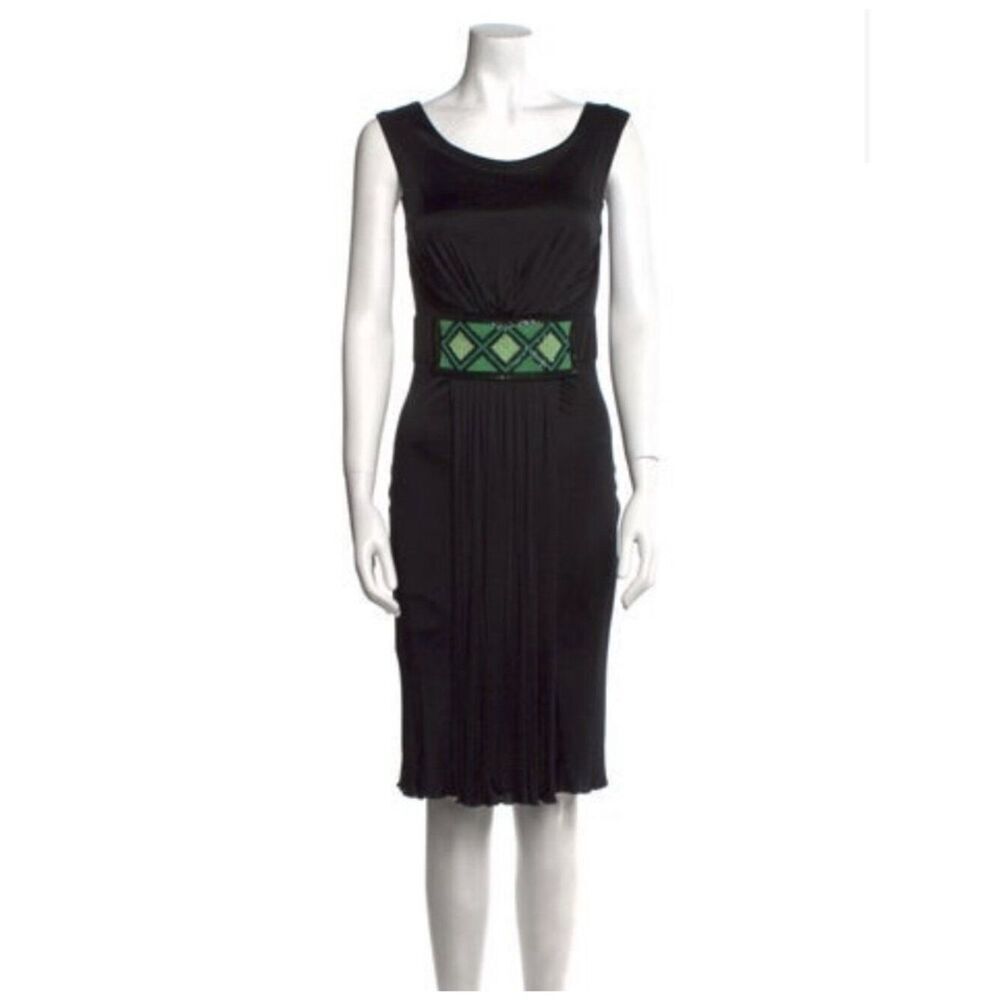 versace collection Authentic Black Green Tank Knee Length Dress US 4 Small IT 40